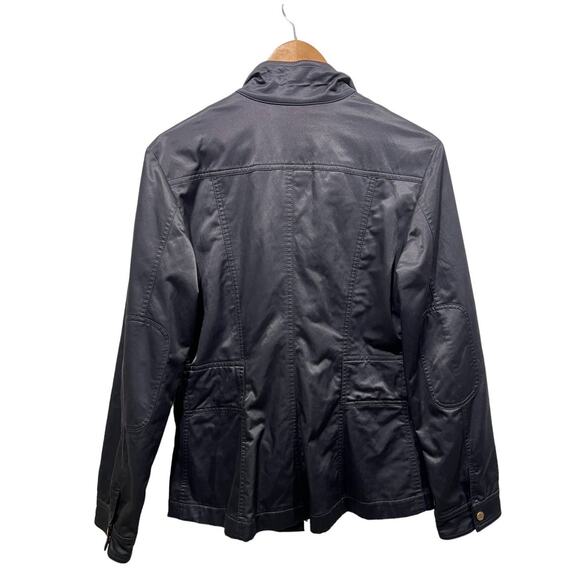 Enita Black Womens Medium Satin Utility Jacket Zip Snap Brass Button Lined Black - Picture 2 of 13